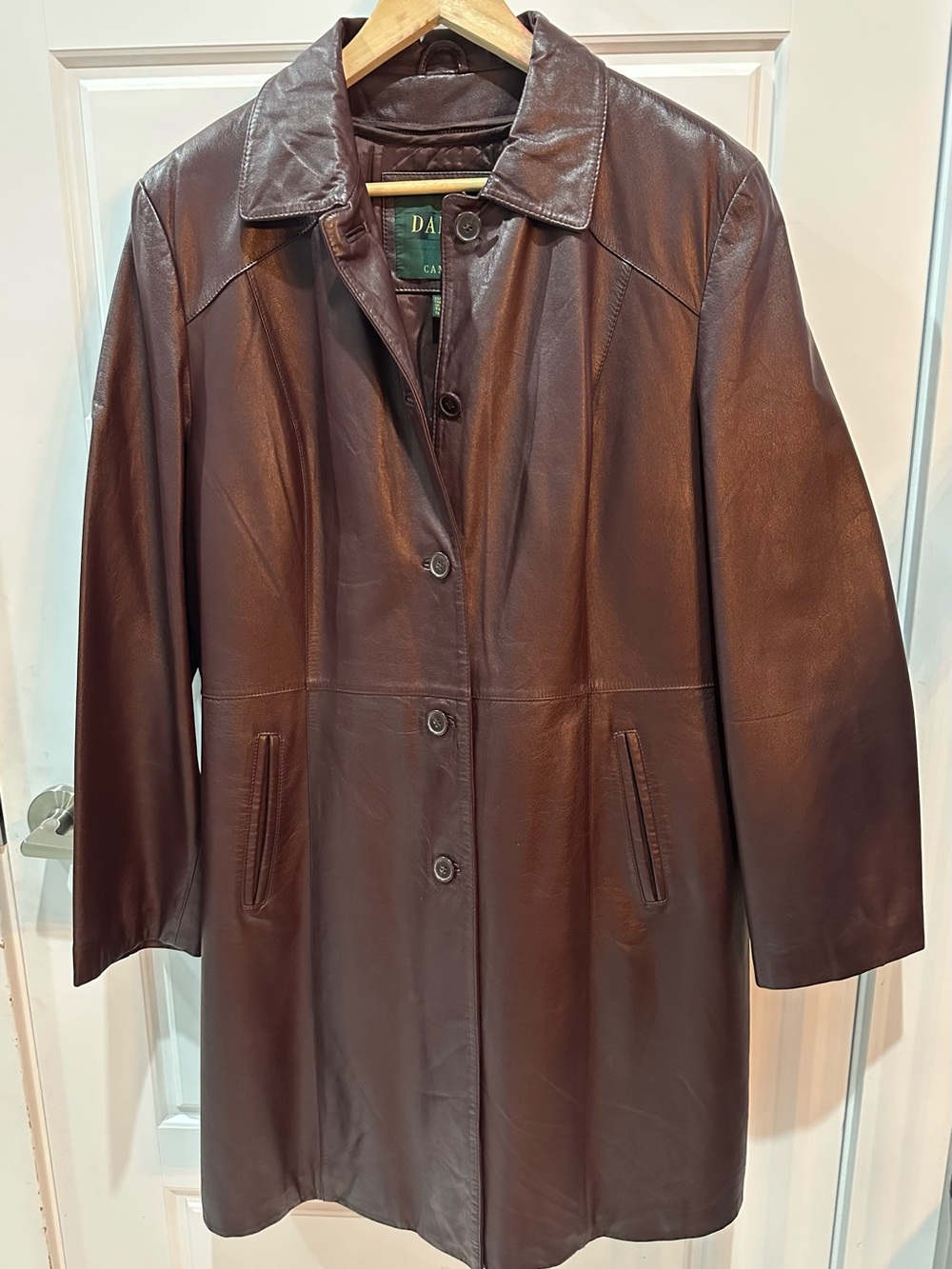 Danier Dark Brown/Deep Burgundy Leather Trench Coat - XL 14-16 - Picture 2 of 7
